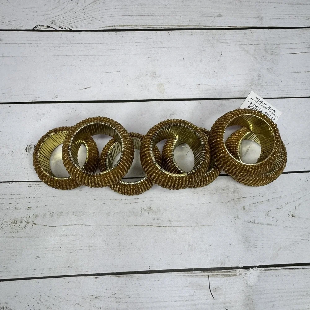 Linens'n Things Gold Beaded Napkin Rings Set of 7‎ Elegant Table Decor